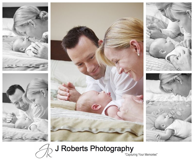 Parents talking to a newborn baby boy - sydney baby portrait photographer